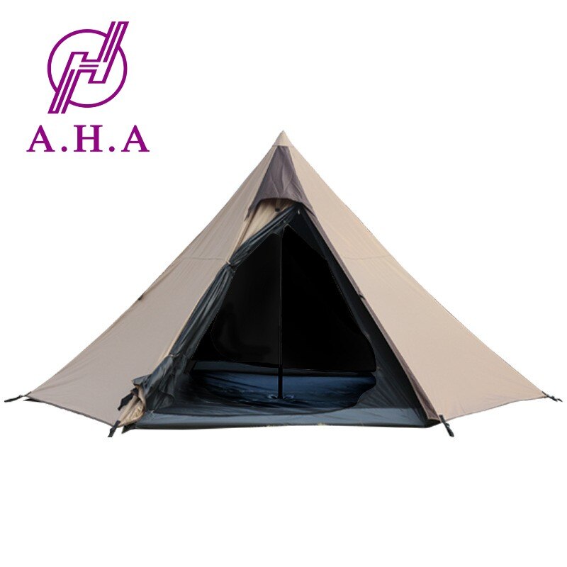 Cheap Goat Tents Outdoor Indian pyramid camping tent thickened black glue double layer storm proof camping tent sunshade windproof convenient